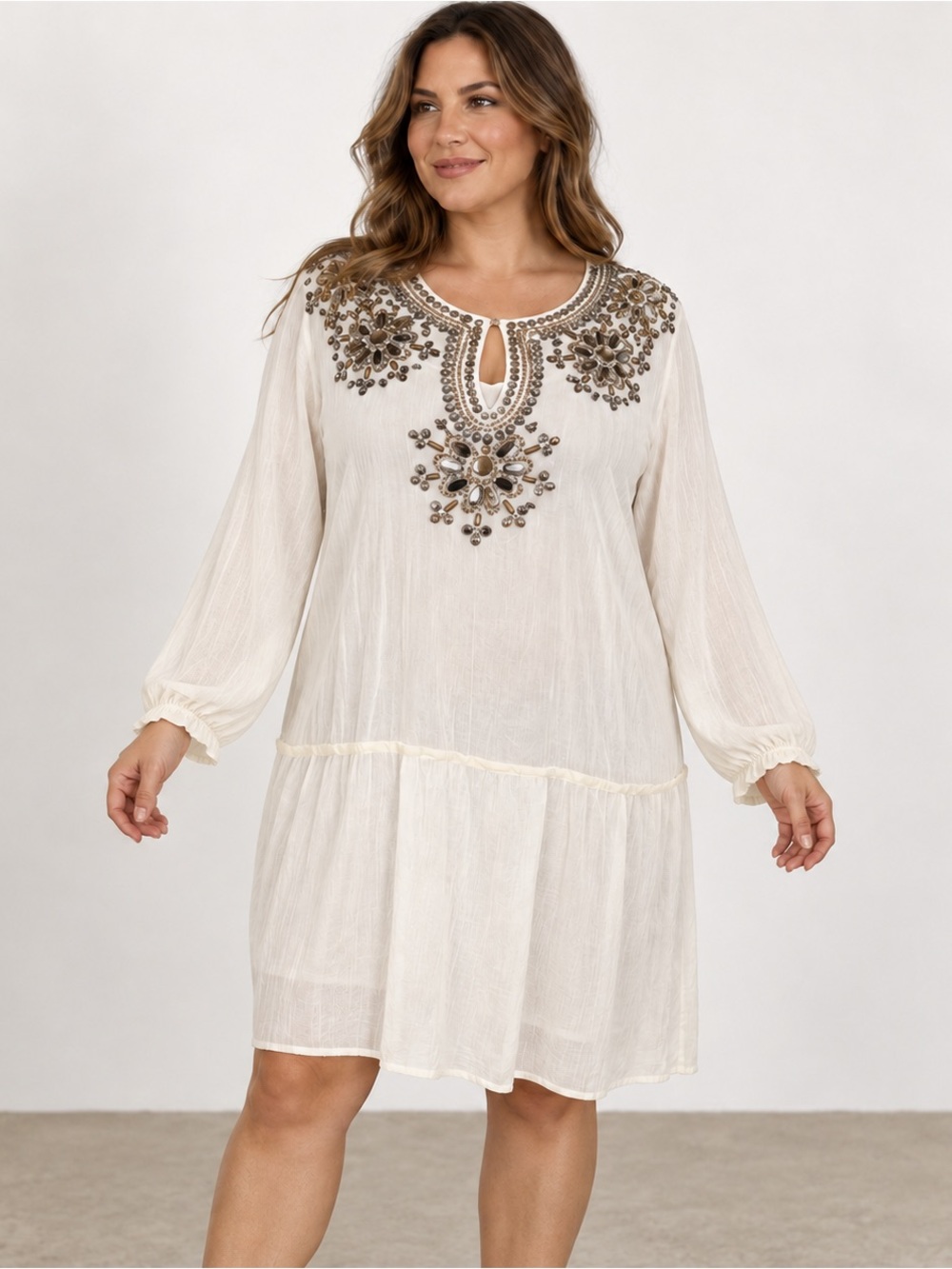 NWT Michael Kors Beaded Ivory Tunic Dress L